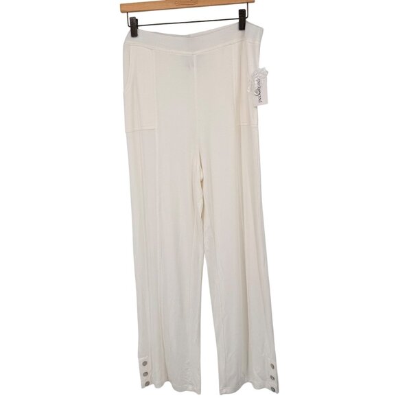 Peck & Peck Womens White Wide-Leg Pants  Button Detail size large pockets New - Picture 1 of 9